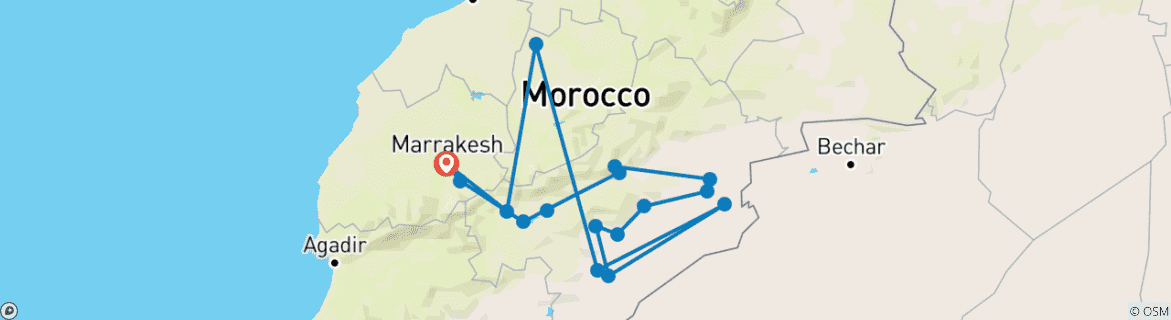 Image of a map showing the route of the tour