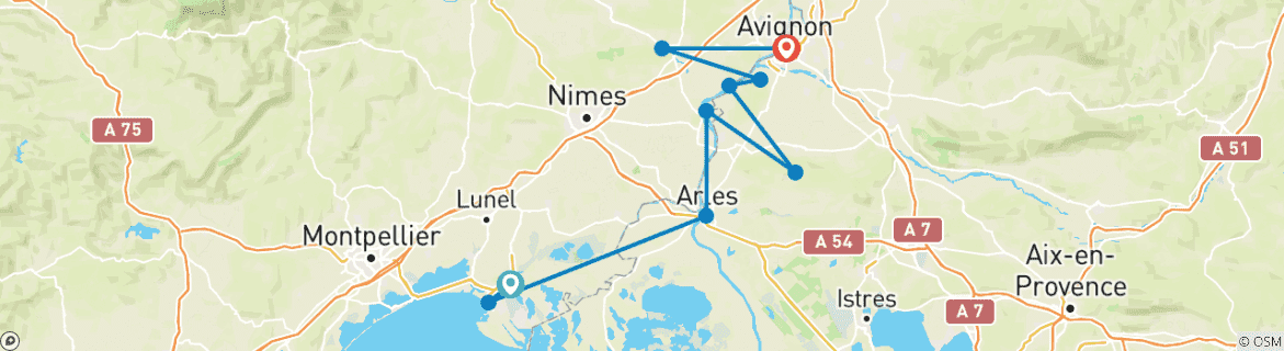 Image d'une carte montrant l'itinéraire du circuit