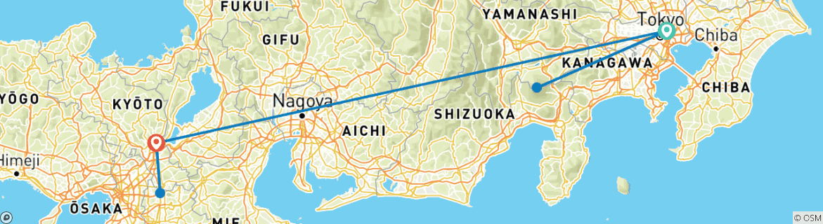 Carte du circuit Séjours indépendants à Tokyo et Kyoto