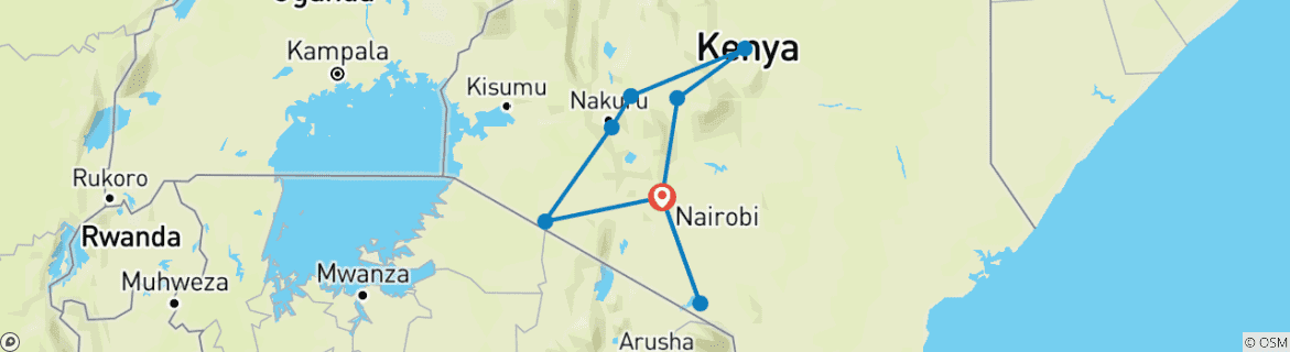 Image of a map showing the route of the tour