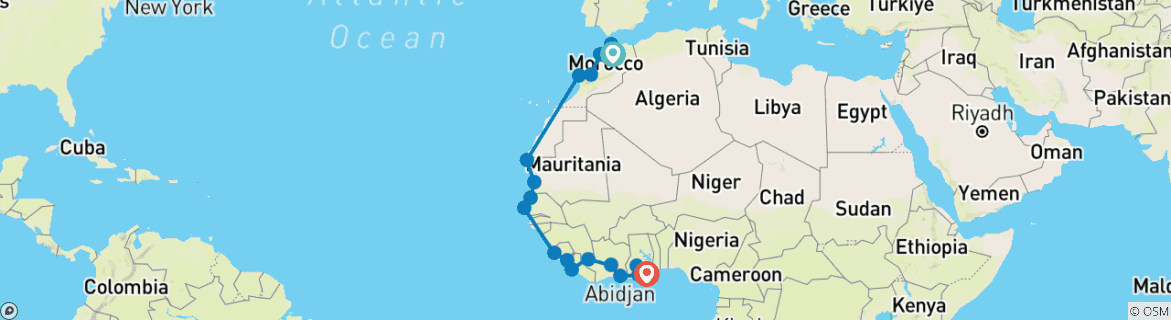 Image d'une carte montrant l'itinéraire du circuit