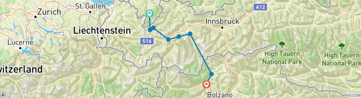 Image d'une carte montrant l'itinéraire du circuit