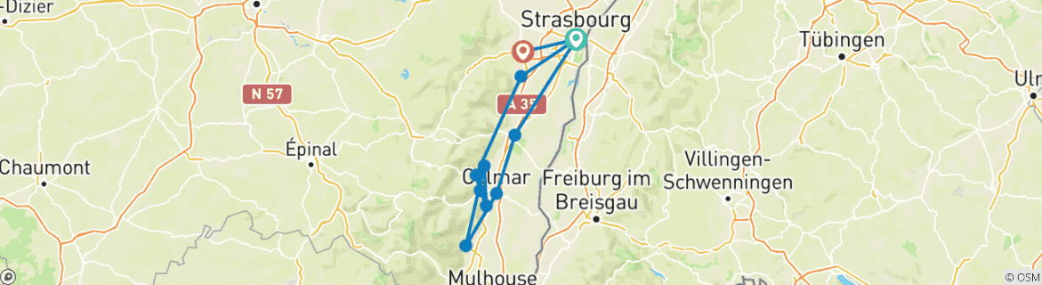 Image d'une carte montrant l'itinéraire du circuit