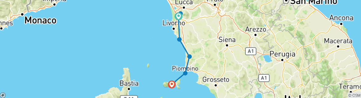 Karte mit der Reiseroute