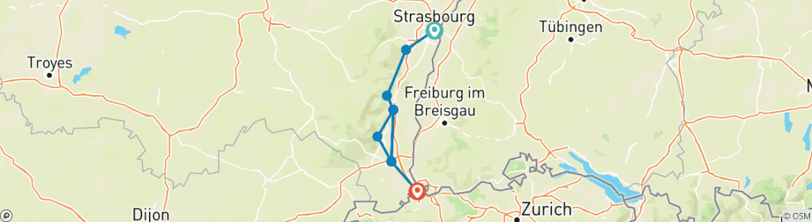 Image d'une carte montrant l'itinéraire du circuit