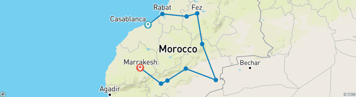 Image d'une carte montrant l'itinéraire du circuit