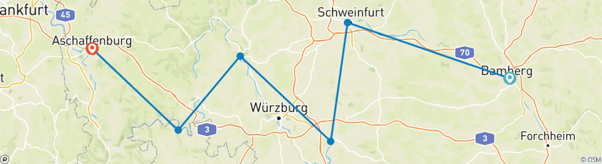 Image d'une carte montrant l'itinéraire du circuit