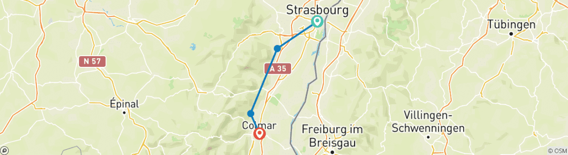 Image d'une carte montrant l'itinéraire du circuit