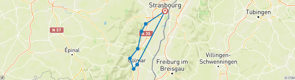 Image d'une carte montrant l'itinéraire du circuit