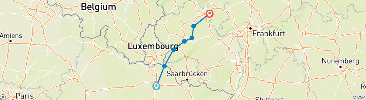 Image d'une carte montrant l'itinéraire du circuit