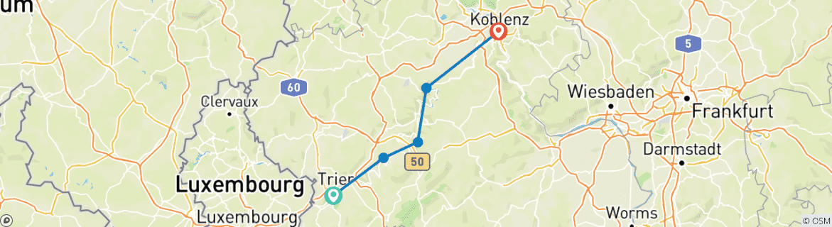 Image d'une carte montrant l'itinéraire du circuit