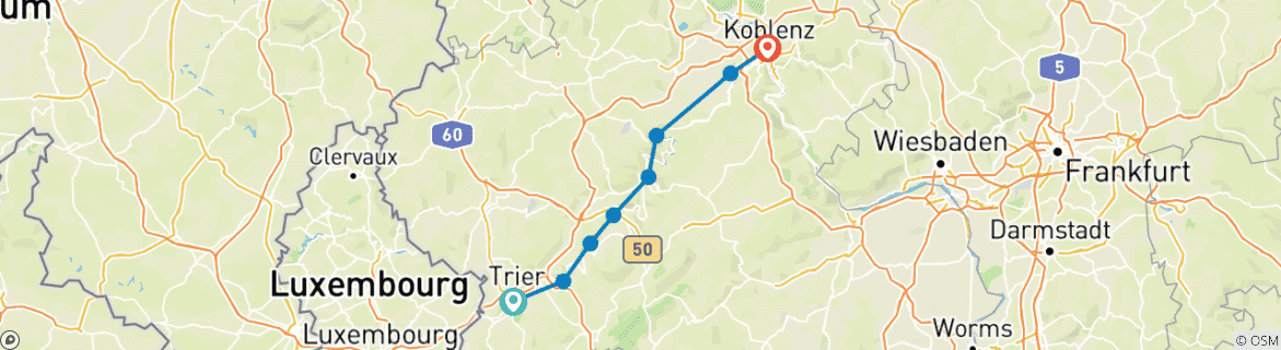 Image d'une carte montrant l'itinéraire du circuit