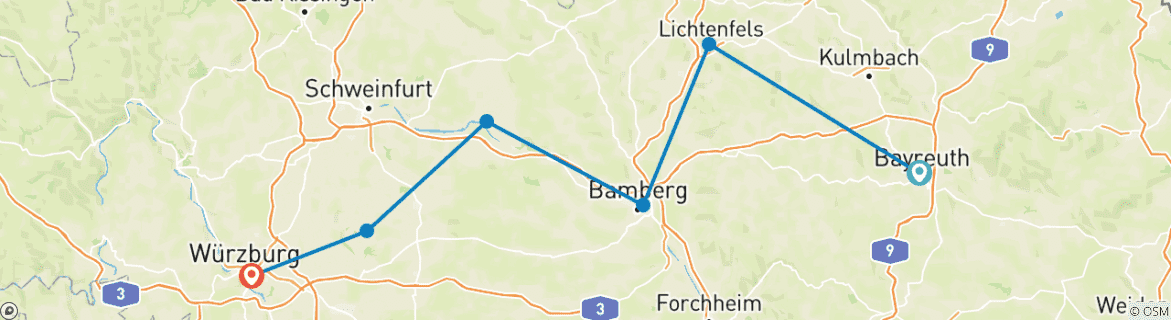 Image d'une carte montrant l'itinéraire du circuit