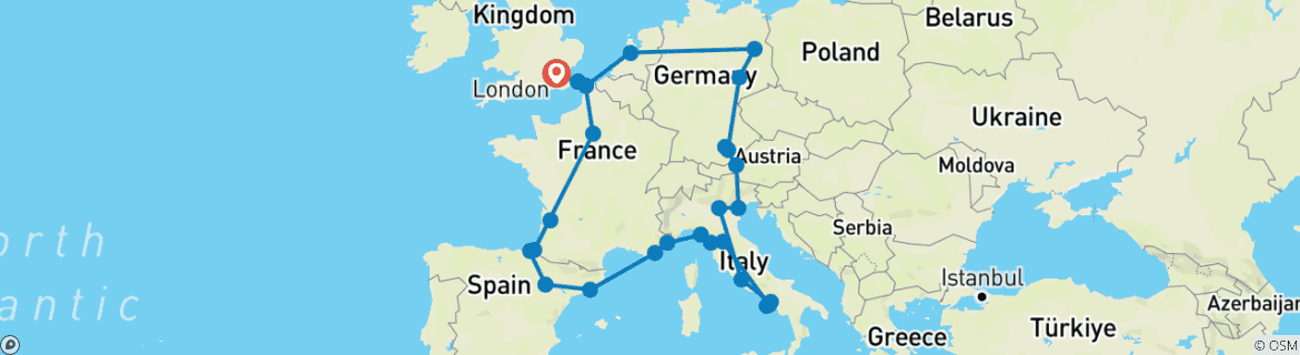 Foto van een kaart met de route van de rondreis