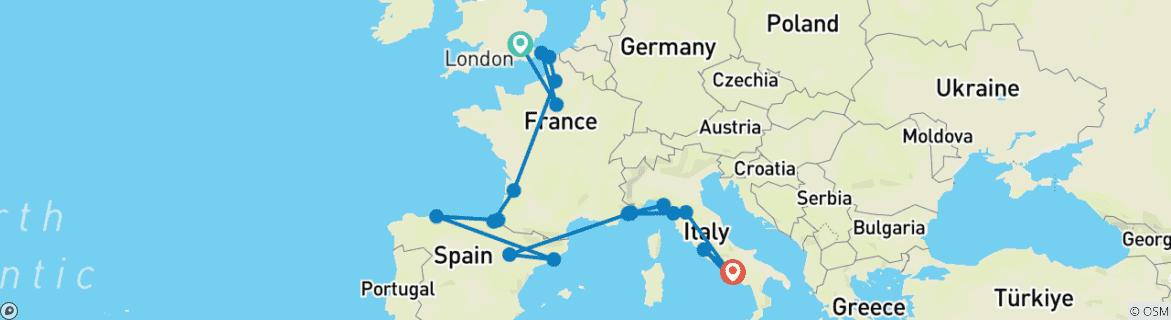 Image d'une carte montrant l'itinéraire du circuit