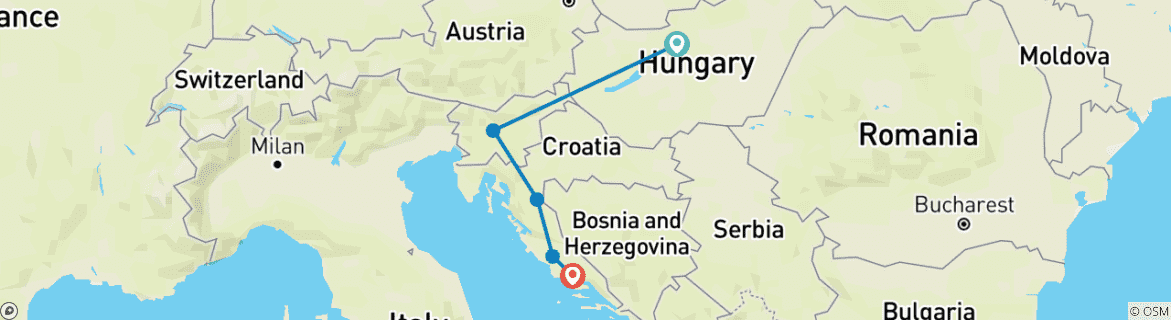 Image of a map showing the route of the tour
