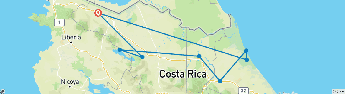 Image of a map showing the route of the tour