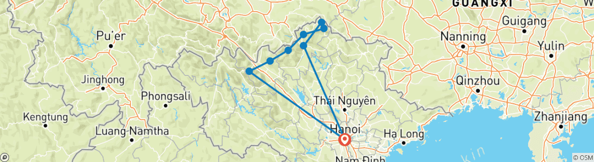 Foto van een kaart met de route van de rondreis