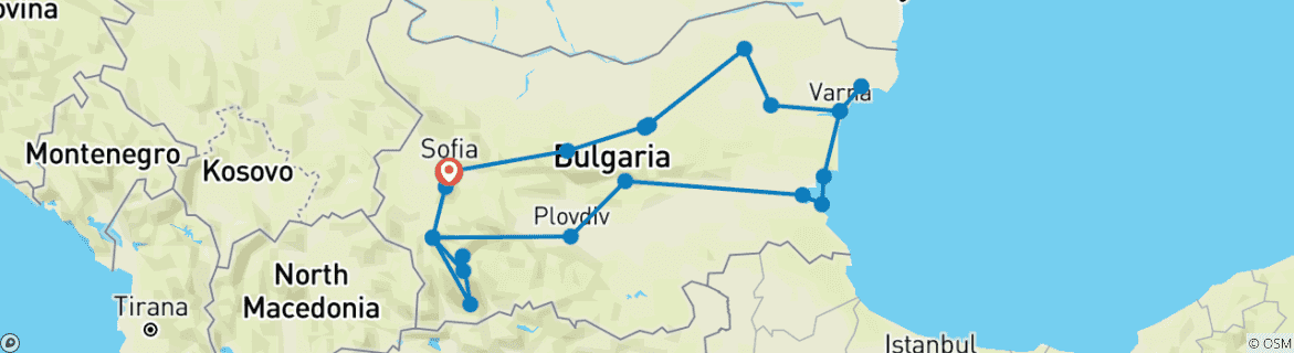 Image of a map showing the route of the tour