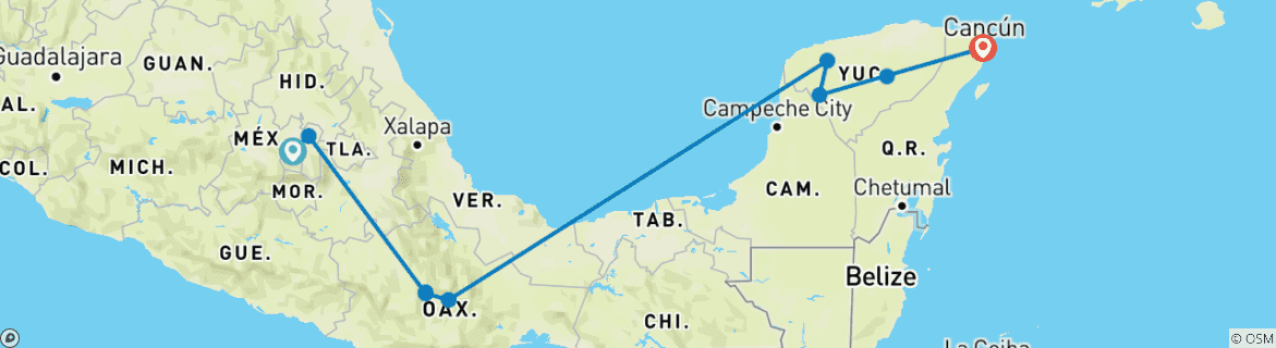 Image d'une carte montrant l'itinéraire du circuit