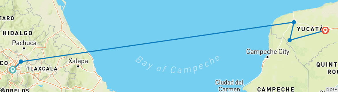 Image of a map showing the route of the tour