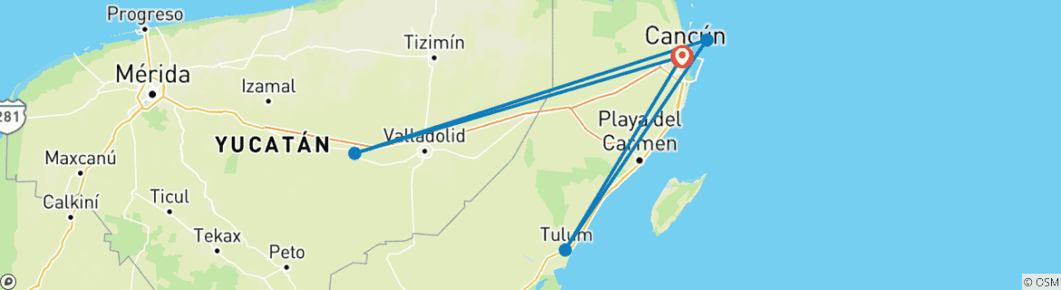 Image d'une carte montrant l'itinéraire du circuit