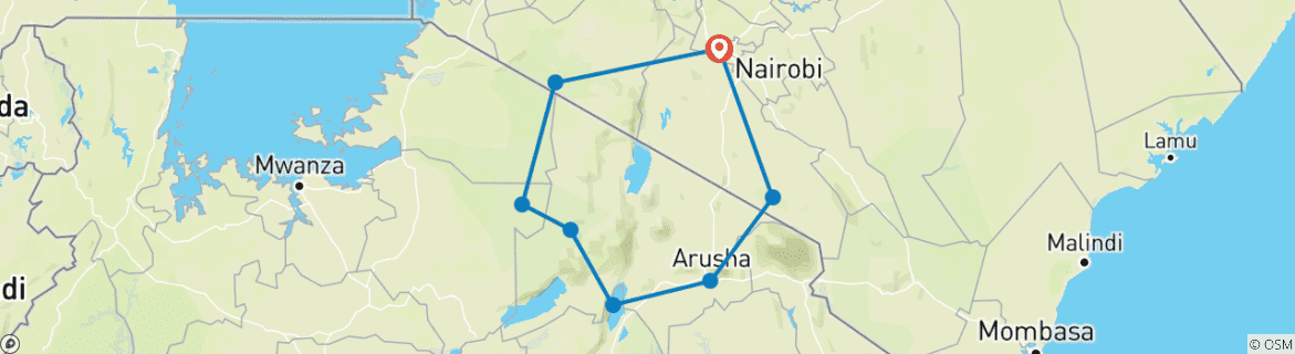 Image of a map showing the route of the tour