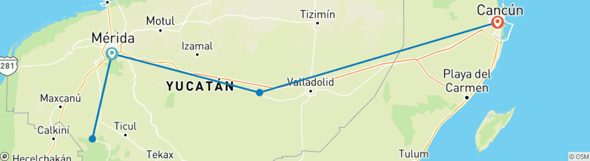 Image d'une carte montrant l'itinéraire du circuit
