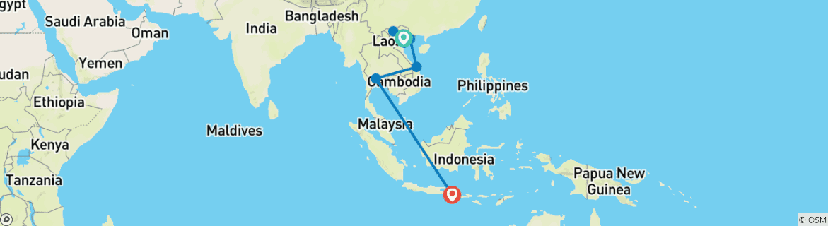 Foto van een kaart met de route van de rondreis