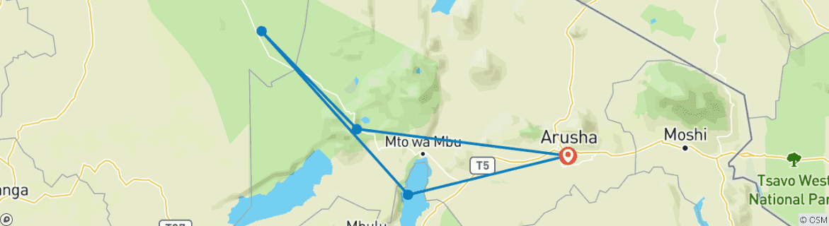 Image of a map showing the route of the tour