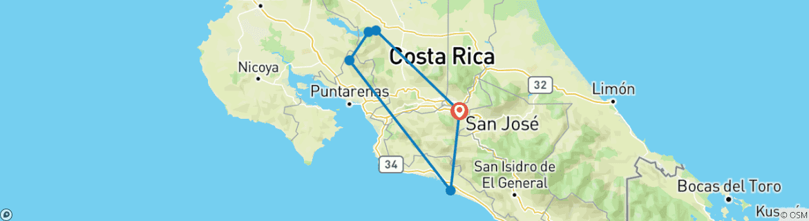 Foto van een kaart met de route van de rondreis