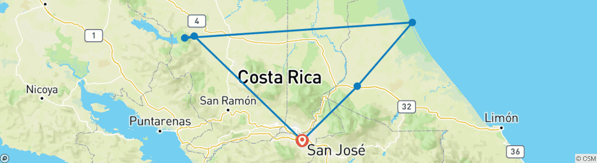 Image of a map showing the route of the tour