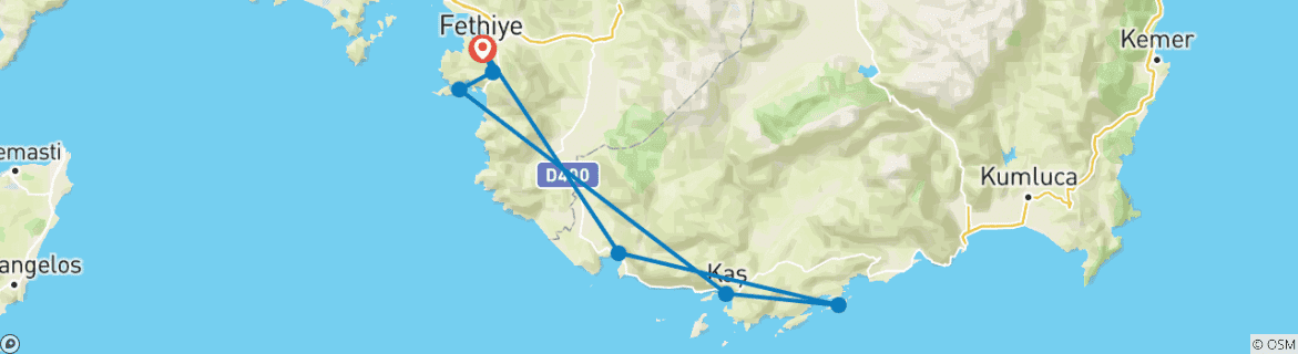 Image of a map showing the route of the tour