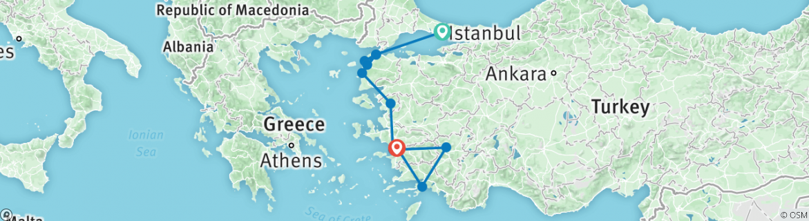 Image of a map showing the route of the tour