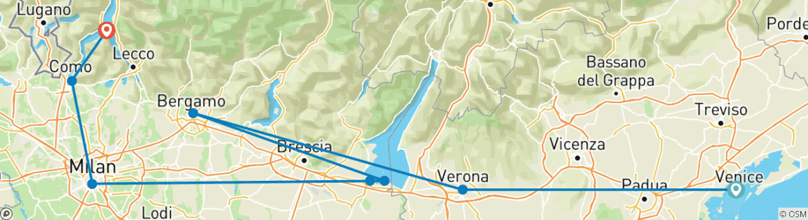 Image d'une carte montrant l'itinéraire du circuit