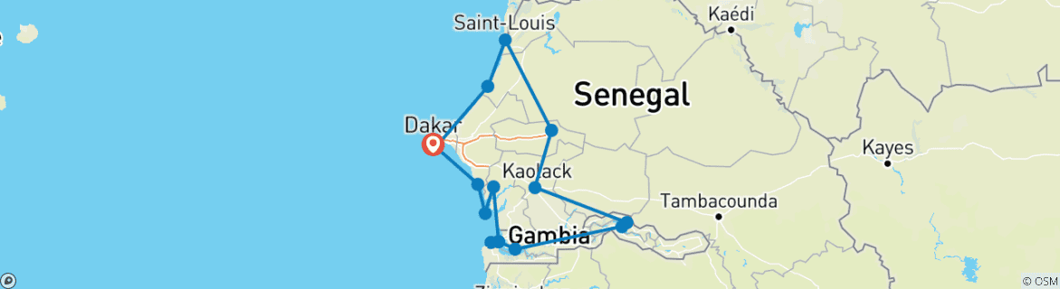 Karte mit der Reiseroute