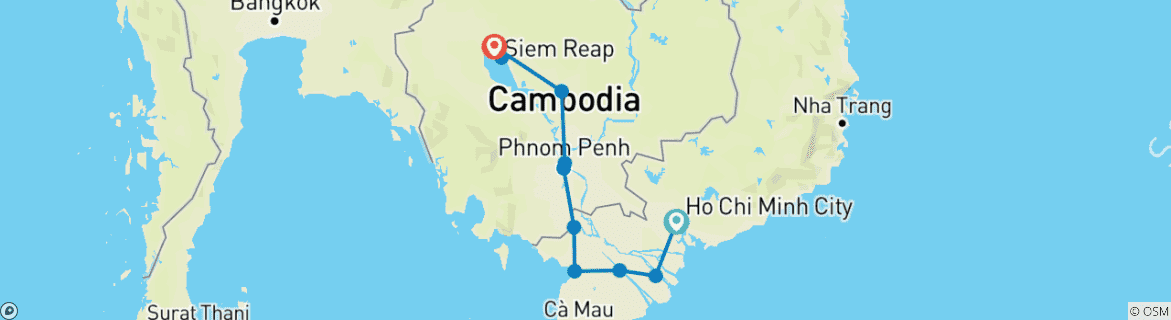 Karte mit der Reiseroute