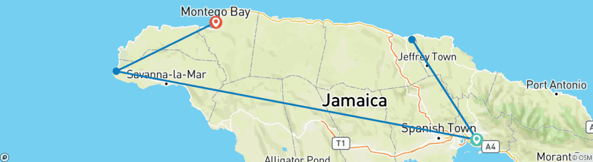 Image of a map showing the route of the tour