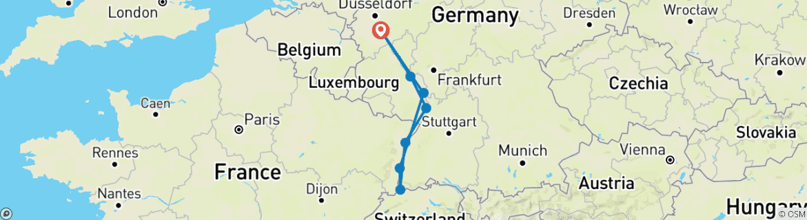 Image of a map showing the route of the tour