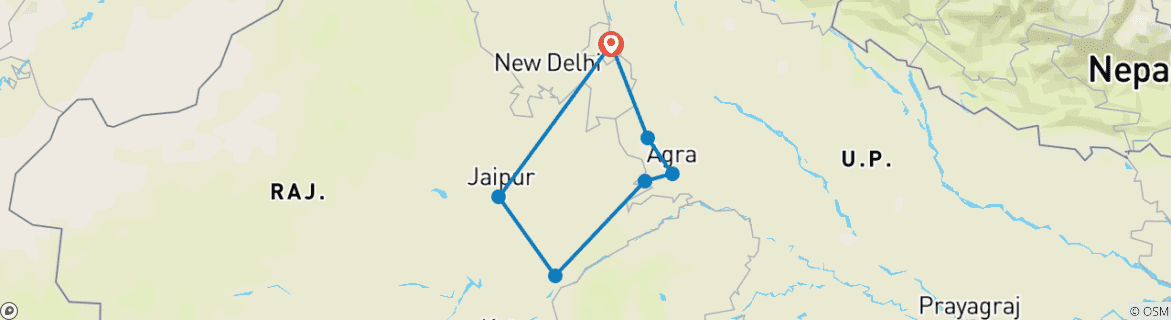 Image of a map showing the route of the tour