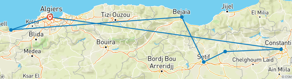 Image d'une carte montrant l'itinéraire du circuit