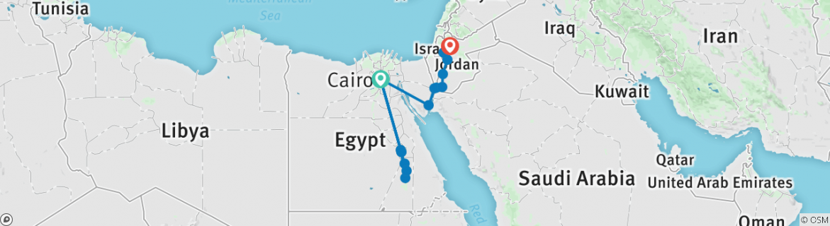 Image of a map showing the route of the tour