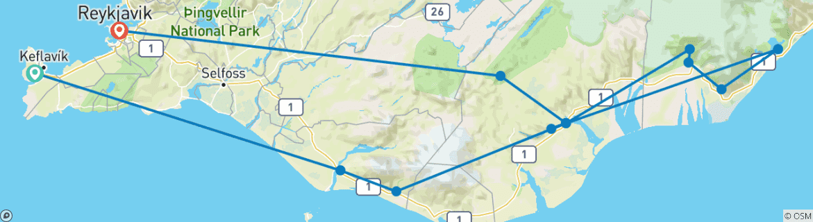 Image d'une carte montrant l'itinéraire du circuit