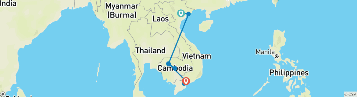 Image of a map showing the route of the tour