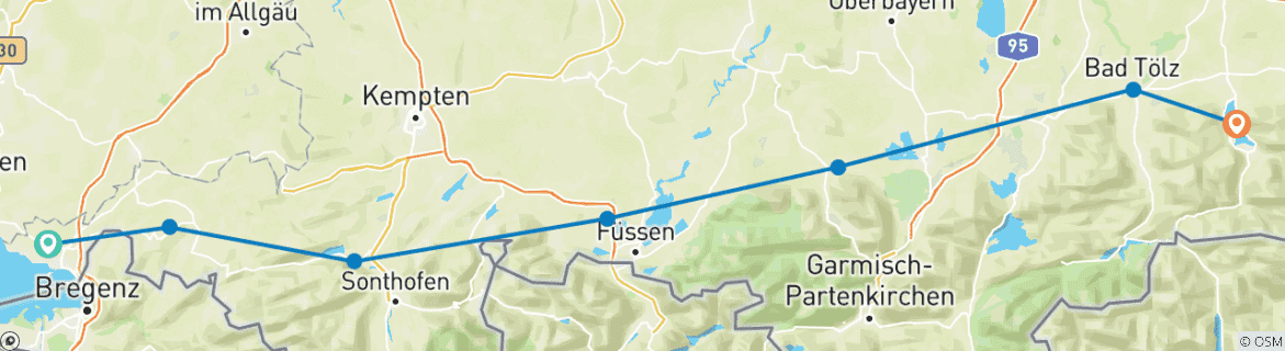 Karte mit der Reiseroute