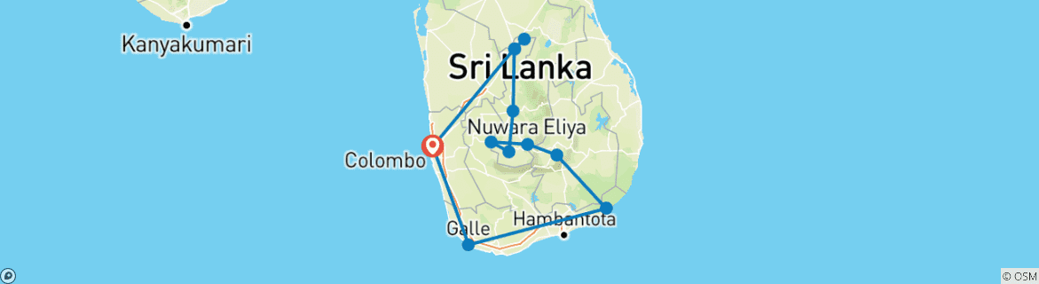 Image of a map showing the route of the tour