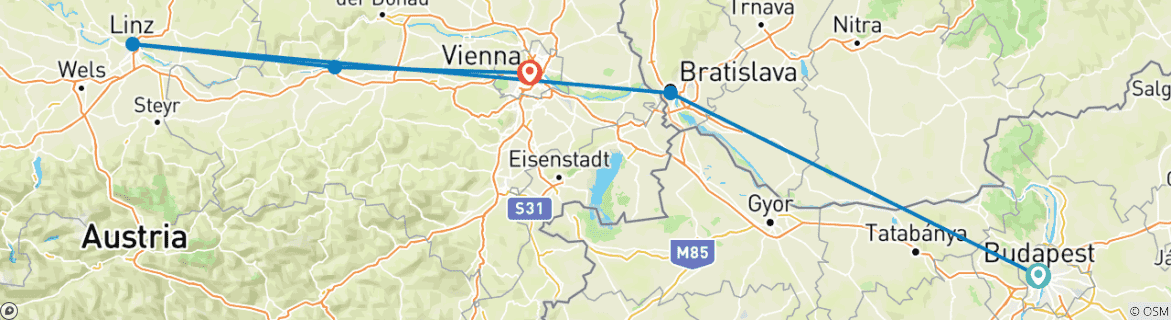 Karte mit der Reiseroute