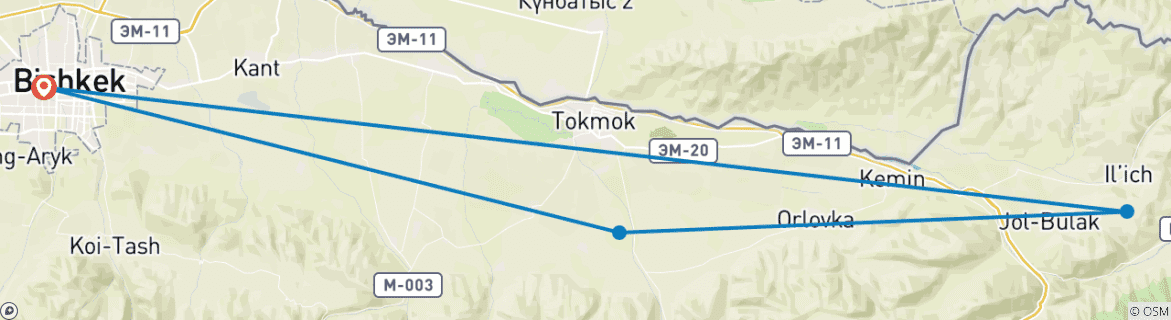 Foto van een kaart met de route van de rondreis