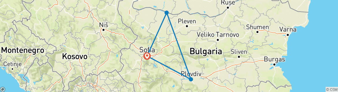 Image of a map showing the route of the tour