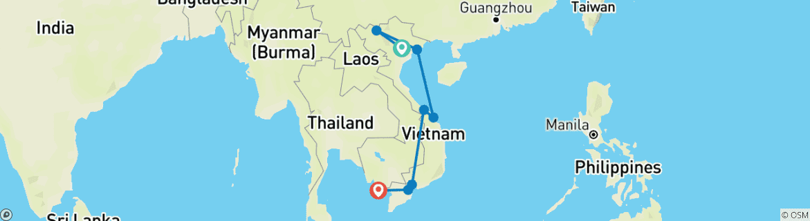 Image of a map showing the route of the tour